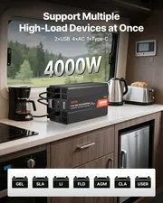 4000W Power Inverter, 12V DC to 120V AC Pure Sine Wave Inverter, Solar Car Charg