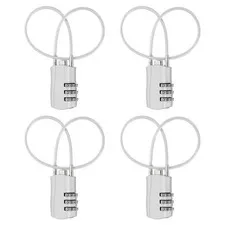 4 Pcs 3 Digit Luggage Cable Combination Lock with 12" Long Cable, Silver