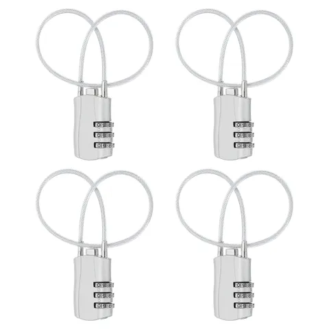 4 Pcs 3 Digit Luggage Cable Combination Lock with 12" Long Cable, Silver