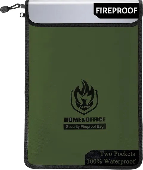 2 Pockets Fireproof Document Bag (15"X11"), Protect Values from Fire | 2000 ℉ Fi