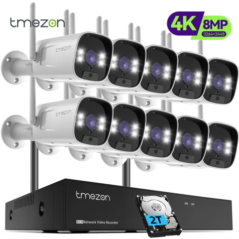 TMEZON Wireless 8MP Security IP Camera System 10CH NVR WIFI AI Two Way Audio Lot