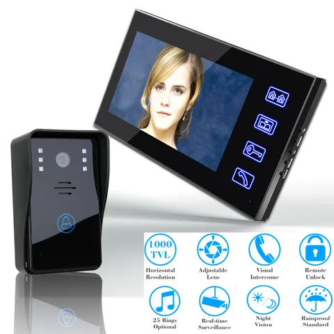Wired Door Phone Doorbell Touch Key 7" Lcd Video With Ir Camera Home Security