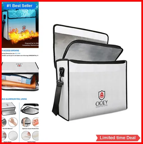 Fireproof Document Bag Large Lockable Zipper Waterproof Thermal Insulated 2000F