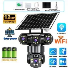 3 Lens 12MP Solar Battery Home Security Camera Outdoor Wifi Wireless PTZ CCTV US