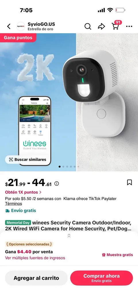 Winees M3 Pro 2K Wi-Fi IP Surveillance Camera Color Indoor/Outdoor 1-Cam