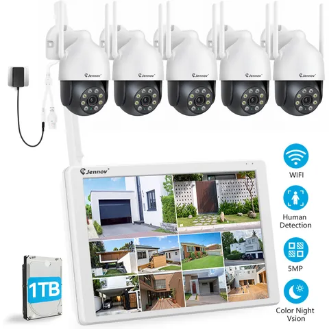 5MP Wireless PTZ Security Camera System Color Night Two Way Audio 10CH Monitor