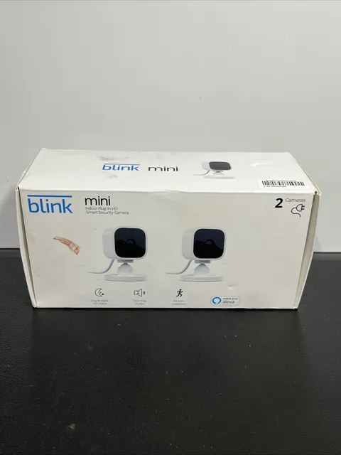 x2 Blink Mini Indoor Plug-in Smart Security Cameras 1080 HD UNTESTED SOLD AS IS