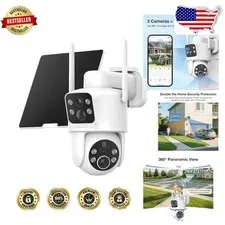 Dual Lens Solar Security Camera 2K HD 360° Color Night Vision Wireless Outdoor