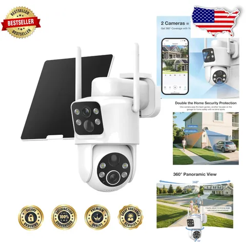 Dual Lens Solar Security Camera 2K HD 360° Color Night Vision Wireless Outdoor