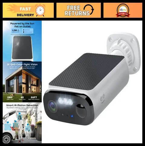 Smart Solar Battery Camera 5MP 2K+ Outdoor Wireless Security - 1 Pack