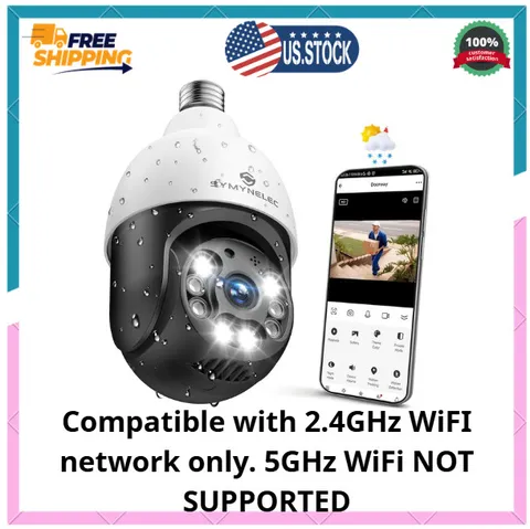 SYMYNELEC 5Ghz/2.4Ghz Light Bulb Security Camera Outdoor Waterproof 2.5K, Dual-B