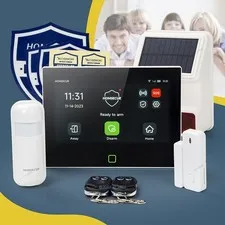 HOMSECUR Wireless WIFI 4G Home House Alarm System+Wireless Solar Red Flash Siren