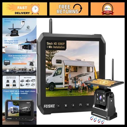 Wireless Magnetic Solar Backup Camera, 5" 1080P, Easy Install, 150° Wide Angle,