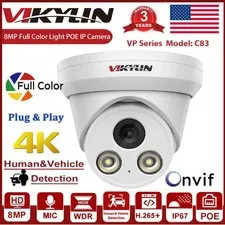 Vikylin 4K 8MP Security POE IP Camera Full Color Night Vision Outdoor Audio NDAA