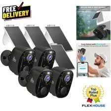 4PC Solar Wireless 2K Security Cameras with Color Night Vision & AI Alerts