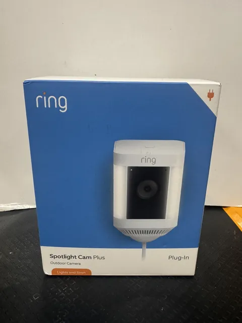 Ring Spotlight Cam Plus Plug-In White  Outdoor/Indoor Camera Plug In Open Box