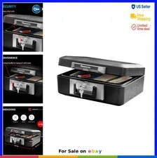 Fire Resistant Safe Box 0.25 Cu Ft Key Lock Black Carrying Handle Documents
