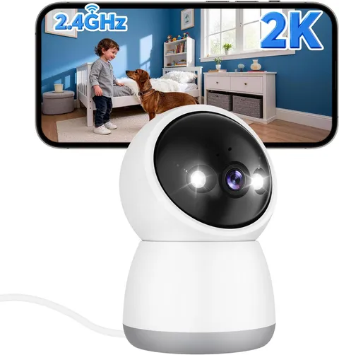 2.4G Pan/Tilt Security Camera, 2K Wifi Indoor Camera for Home/Baby/Pet, Color Ni