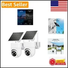 360° Panoramic Solar-Powered Wireless Security Cameras - Color Night Vision Duo