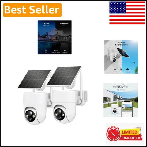 360° Panoramic Solar-Powered Wireless Security Cameras - Color Night Vision Duo