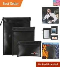 Fireproof Waterproof Document Bag – 3 Pack Fire and Water Resistant Zipper St...