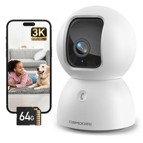 3K Indoor with 64GB Card, Human/Pet/AI Detection, Dog/Cat/Pet Indoor with APP...