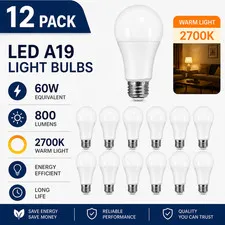 Satco S9596 60W 2700K LED Light Bulb A19 E26 E27 800 Lumens Vibration Resistant