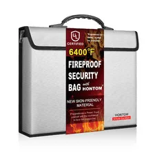 Hontom Fireproof Document Bag 2 Pockets 6400 Upgraded Material Fireproof Money