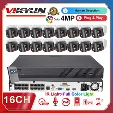Vikylin 16ch 4MP Camera CCTV System 170° Dual Lens Full Color IR 4k POE NVR Lot