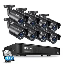 ZOSI H.265+ 5MP-Lite 8CH DVR 1080P Security Camera System Outdoor CCTV 1TB HDD