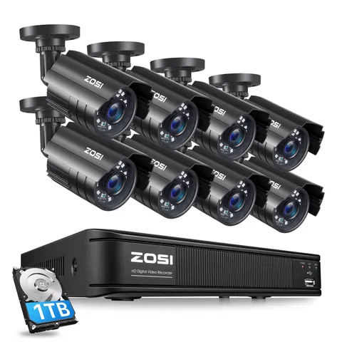 ZOSI H.265+ 5MP-Lite 8CH DVR 1080P Security Camera System Outdoor CCTV 1TB HDD