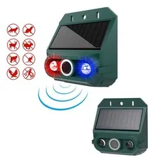 Solar Motion Sensor Alarm Animal Repeller With Strobe Light 129dB Siren 4 Modes 