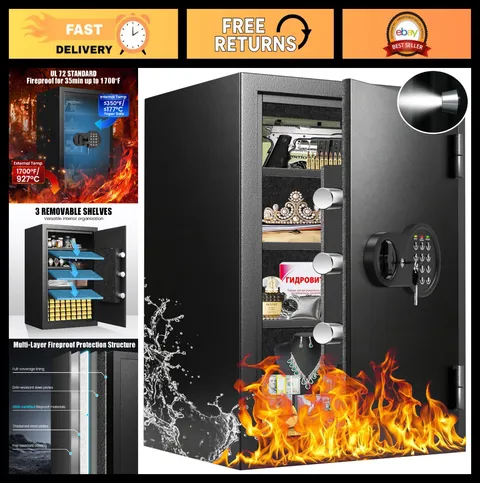 Fireproof Safe Box 35 Min, 23.4'' Tall Waterproof Home Safe with Key & Passcode,