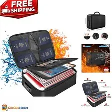 Elegant Black Fireproof Document Bag with 22 Compartments for Efficient Storage