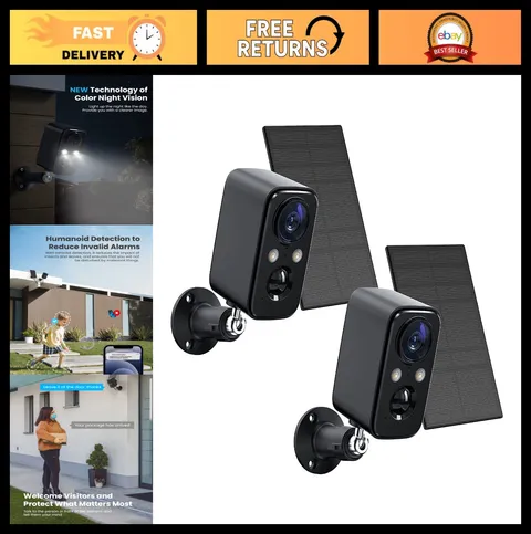 Wireless Outdoor Security Cameras with Solar Panel, Color Night Vision, PIR Dete