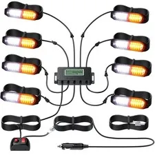 EYPINS LED Surface Mount 8X12 LEDs White&Amber, White Amber Strobe Lights 