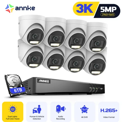 ANNKE 4K 8CH DVR 5MP Full Color Security Camera System AI Detection H.265+ IP67