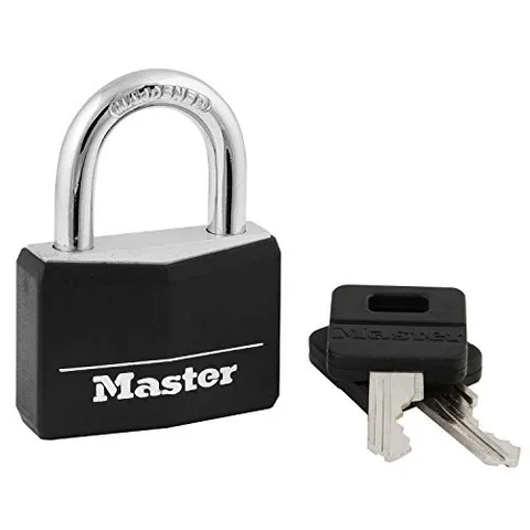 Master Lock Black Covered Aluminum Padlock, Gym Locker Lock with Key, Scratch &