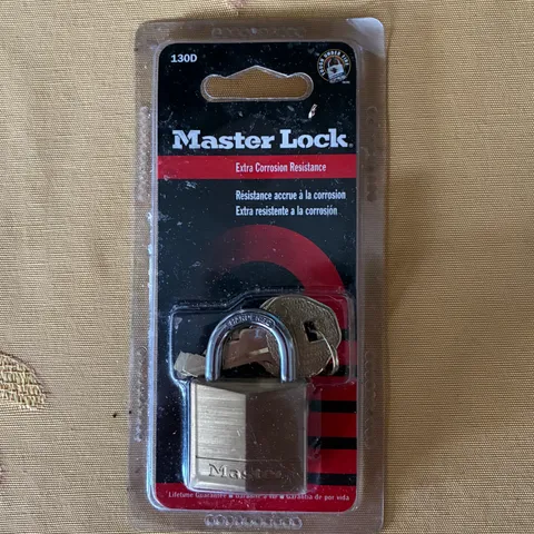 Vintage Master Lock Solid Body Padlock Brass 130D 3/16" Steel Shackle