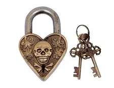 Brass Beautiful Padlocks with Two Keys Man Skull Engraved Antique Finished Lock