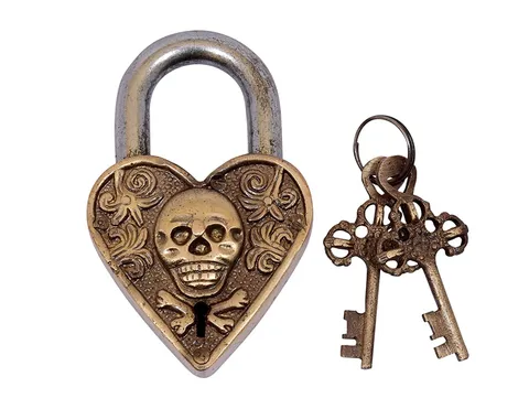 Brass Beautiful Padlocks with Two Keys Man Skull Engraved Antique Finished Lock