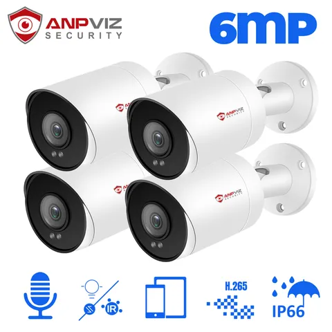 Anpviz 4Pcs 6MP Bullet POE IP Camera With Mic Color Night Vision Outdoor/lndoor