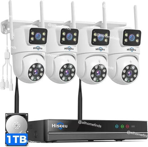 Hiseeu 4 Camera Wireless Security System 1TB HDD Dual Lens 5G WiFi PTZ Outdoor