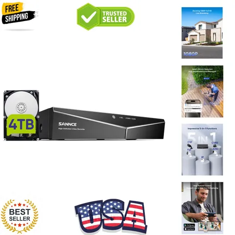 16 Channel Security CCTV DVR with 4TB Hard Drive, 1080p Lite 5-in-1 Hybrid Vi...