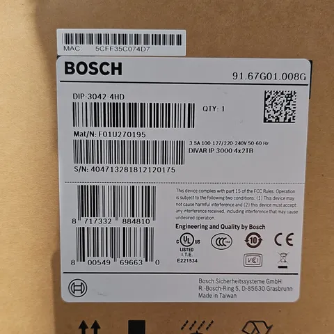 Bosch DIP-3042-4HD IP Wired Surveillance Camera, 1080p Color, In/Out, 2TB