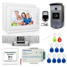7" Video Door Phone Kit 1V2 + Strike Lock + Remote + Exit Button + Keyfobs + PSU