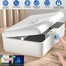 Biometric Fingerprint Storage Box Cash Jewelry Watch Phone Security Safe Case