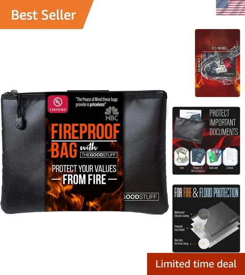 Black Fireproof Money Bag 10" x 13" – Protect Cash & Important Papers