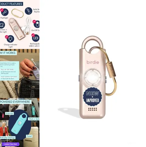 Personal Safety Alarm 130dB Siren Strobe Light Rechargeable Keychain for Women