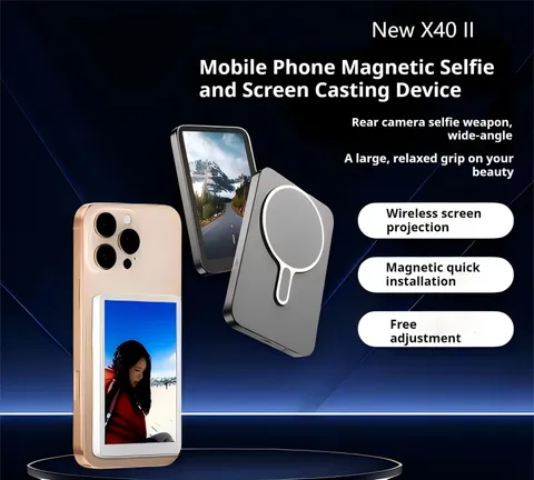 Magnetic Phone Monitor - Real-Time Selfie/Rear Cam - 4K Streaming Assistant - Wi